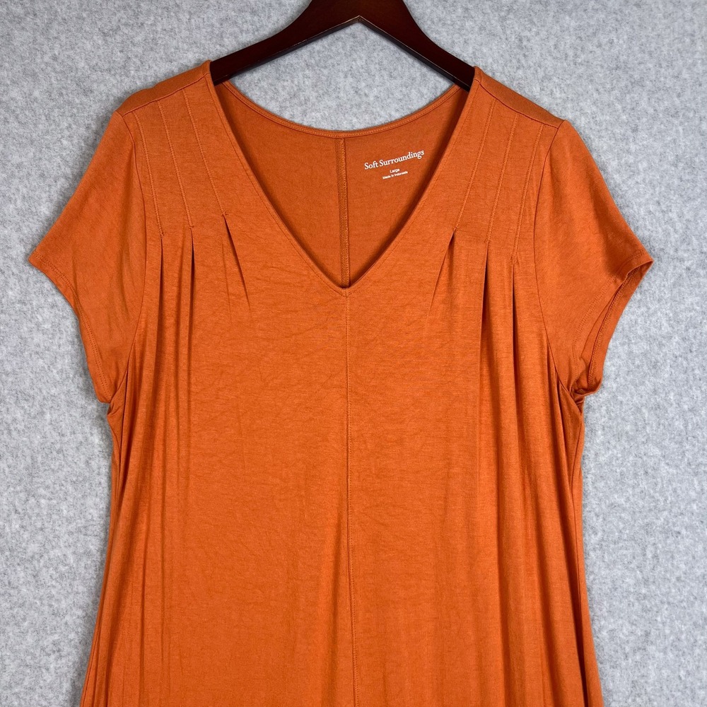 Soft Surroundings Orange V Neck Short Sleeve A Line Jersey Midi Dress Size Large - Picture 2 of 9